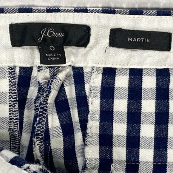 J. Crew Martie Pants Womens Sz 0 White Blue Gingham Checkered Print Tapered Leg - Picture 15 of 16